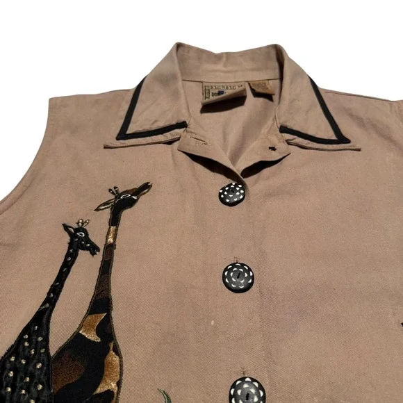 Don't Mess With Texas Giraffe Safari Button Up Vest Women's Large FLAW - Picture 2 of 7